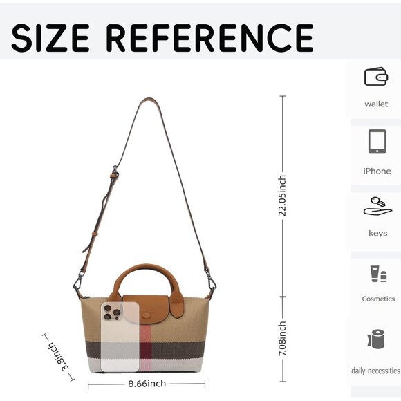 Designer Women's Structured Plaid Handbag: Leather Trim & Adjustable Strap - Picture 3 of 8